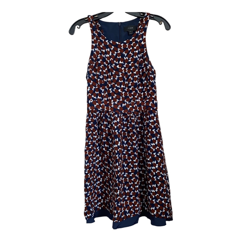 J. Crew Navy/Maroon Lined Geometric Contrast Sleeveless Pockets Dress 2 - Picture 2 of 10